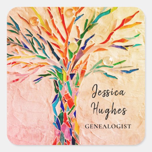 系図家系図ベージュ スクエアシール (正面)