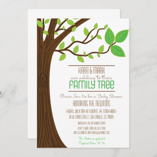 系譜のベビーシャワーの招待状へ加えること 招待状 (正面/裏面)