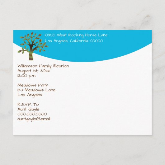 系譜の家族会のピクニック収集の招待 インビテーションポストカード (裏面)