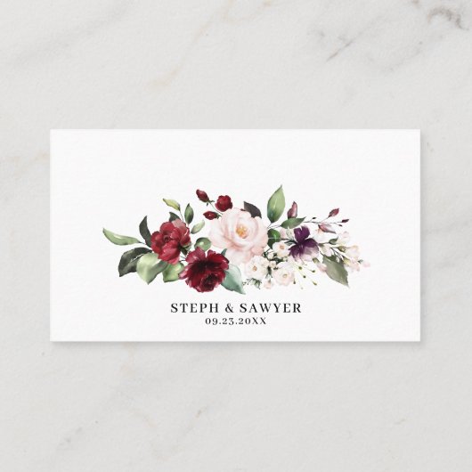 紅と紫の水彩結婚花 プレイスカード (裏面)