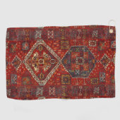 紅と青の東洋のじゅうたんデザイン ゴルフタオル (横)