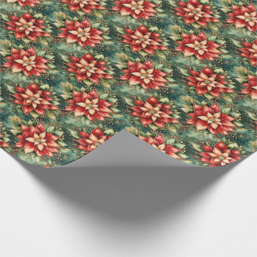 紅ポインセチアの花の模様 ラッピングペーパー (角)