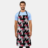 紅斑愛模様の白黒 エプロン (着用した状態)