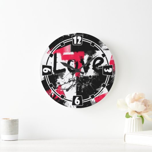 紅斑愛模様の白黒 ラージ壁時計 (ホーム)