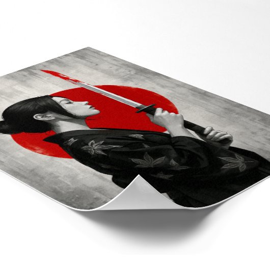 紅日の前に刀を持つ侍女 ポスター (角)