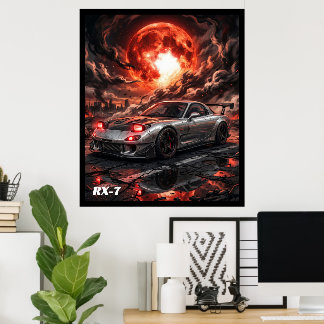 紅月下のマツダRX-7 ポスター