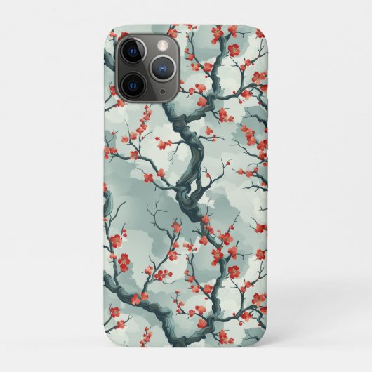 紅梅の梅花と青緑の水墨画模様 Case-Mate iPhoneケース (裏)