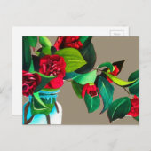 紅椿に水色の緑の花 ポストカード (正面/裏面)