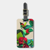 紅椿に水色の緑の花 ラゲッジタグ (正面縦)