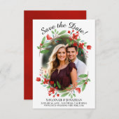 紅水彩花と緑結婚色 セーブザデート (正面/裏面)