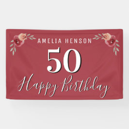 紅水彩花フローラ50誕生日 横断幕