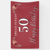 紅水彩花フローラ50誕生日 横断幕 (縦)