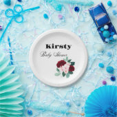 紅水彩花赤ちゃんシャワー ペーパープレート (パーティー)