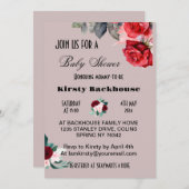 紅水彩花赤ちゃんシャワー 招待状 (正面/裏面)