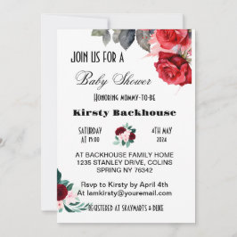 紅水彩花赤ちゃんシャワー 招待状