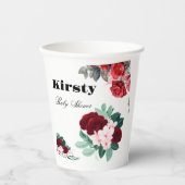 紅水彩花赤ちゃんシャワー 紙コップ (正面)