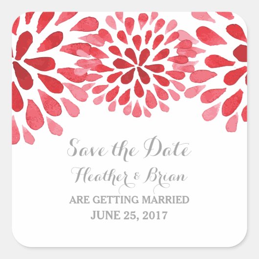 紅水彩菊の節句 スクエアシール (正面)