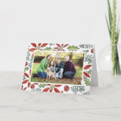 紅水色のポインセテ絵を描ィアとホリー写真 シーズンカード (正面)