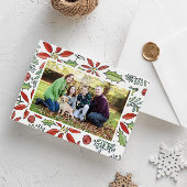 紅水色のポインセテ絵を描ィアとホリー写真 シーズンカード