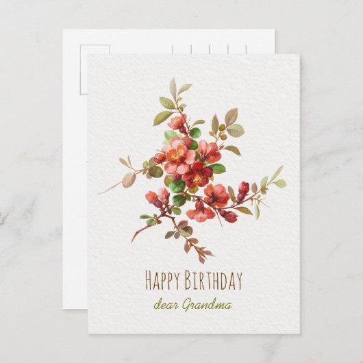 紅水色の花ハッピーバースデー親愛おばあちゃん ポストカード (正面/裏面)
