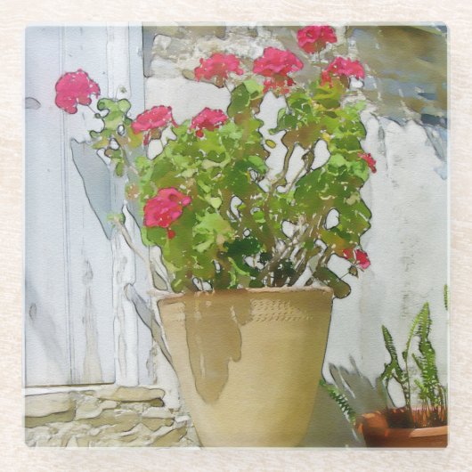 紅水色ゼラニウム ガラスコースター (正面)