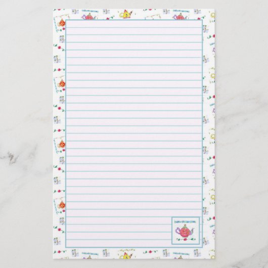 紅水色ティーポットブルーライン 便箋 (正面)