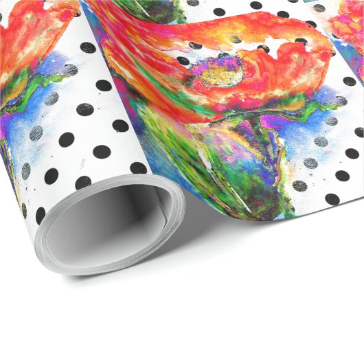 紅水色フローラ白紅水玉模様 ラッピングペーパー (ロールコーナー)