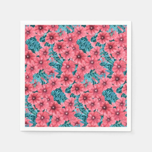 紅水色ペチュニア花柄 スタンダードカクテルナプキン (正面)