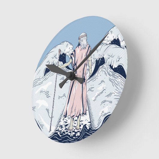紅海を分けるモーセ ラウンド壁時計 (傾斜)