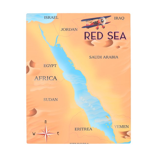 紅海旅行地図 メタルプリント (正面)