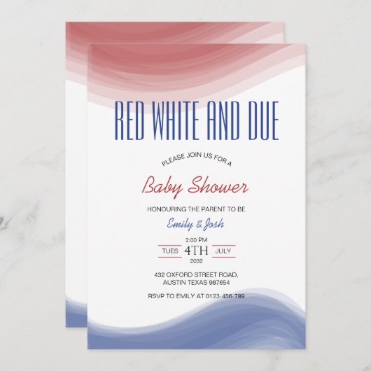 紅白とアメリカ国旗の水色 招待状 (正面/裏面)