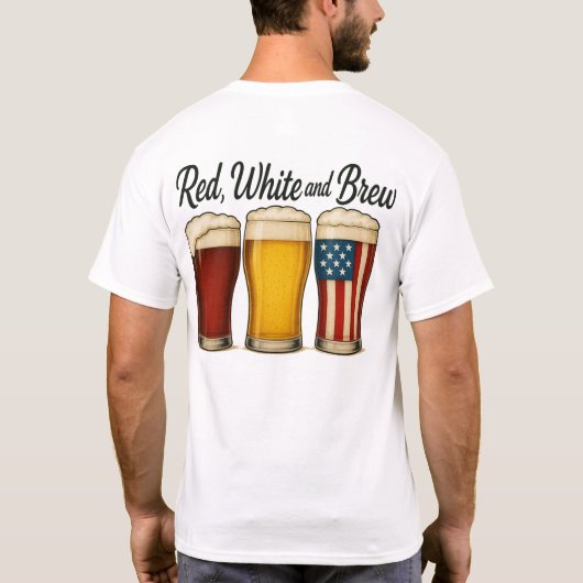 紅白とビール醸造アメリカ国旗のグラフィック Tシャツ (裏面)