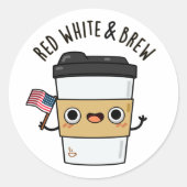 紅白とブリューおもしろいアメリカ国旗のコーヒーパン ラウンドシール (正面)