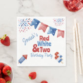 紅白と二つの誕生日パーティー スタンダードランチョンナプキン (インサイチュ)