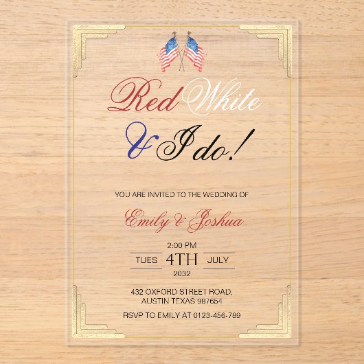 紅白と私は7月4日に愛国心を結婚果たす アクリル招待状 (正面)