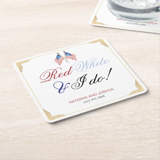 紅白と私は7月4日に愛国心を結婚果たす スクエアペーパーコースター (アングル)