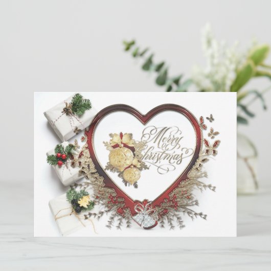 紅白と緑のメリモダンークビクトリアンリスマス シーズンカード (スタンド正面)