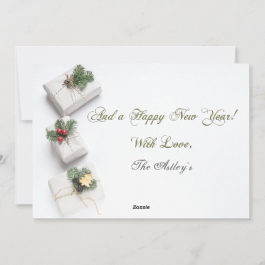 紅白と緑のメリモダンークビクトリアンリスマス シーズンカード (裏面)