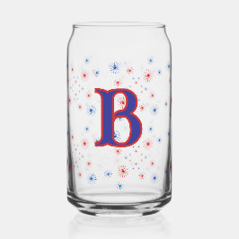 紅白と青のモノグラム花火 ガラス缶