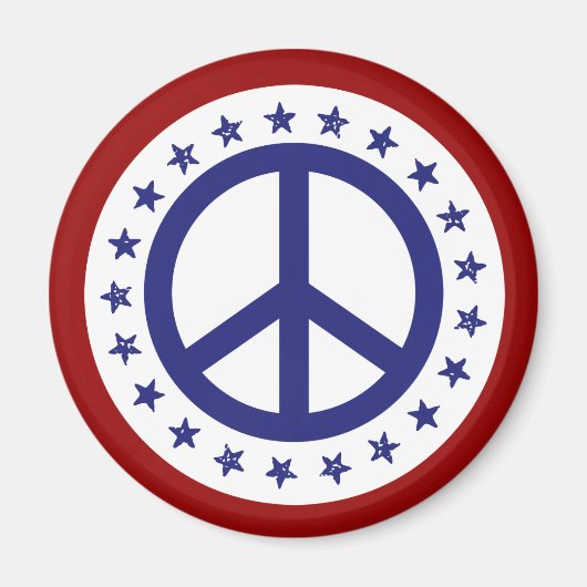 紅白と青の平和のサインと星 マグネット (正面)