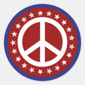 紅白と青の平和のサインと星 ラウンドシール (正面)