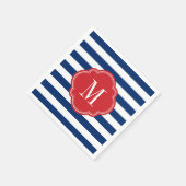 紅白と青の愛国心のストライプモノグラム スタンダードカクテルナプキン (角)