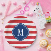 紅白と青の愛国心のストライプモノグラム ペーパープレート (パーティー)