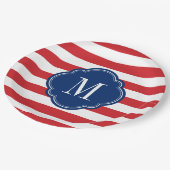 紅白と青の愛国心のストライプモノグラム ペーパープレート (アングル)