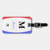 紅白と青の愛国的な名前モノグラムスーツケース ラゲッジタグ (正面横)