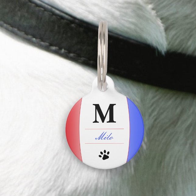 紅白と青の愛国的な名前モノグラム ペット　ネームタグ (Red White & Blue Patriotic Name Monogram Pet ID Tag)