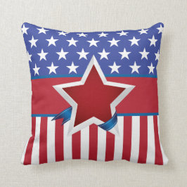 紅白と青の愛国的な星模様 クッション