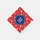 紅白と青の愛国的な星群モノグラム スタンダードカクテルナプキン (角)