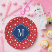 紅白と青の愛国的な星群モノグラム ペーパープレート (パーティー)