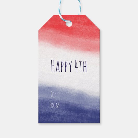 紅白と青の水の色Patriotic USA ギフトタグ (正面)